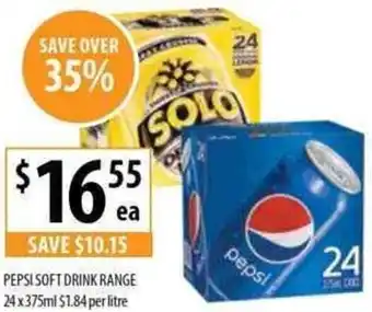 Supabarn Pepsi Soft Drink Range 24 x 375ml $1.84 Per Litre offer