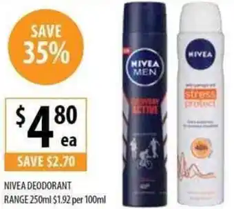 Supabarn Nivea Deodorant Range 250ml $1.92 Per 100ml offer