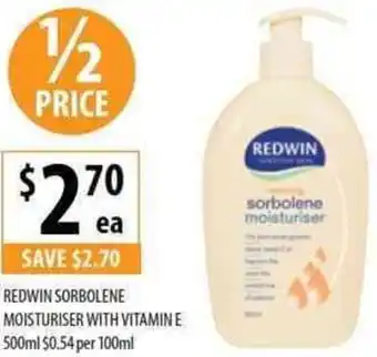 Supabarn Redwin Sorbolene Moisturiser With Vitamin E 500ml $0.54 Per 100ml offer