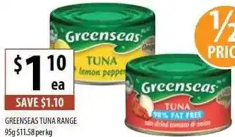 Supabarn Greenseas Tuna Range 95g $11.58 Per kg offer