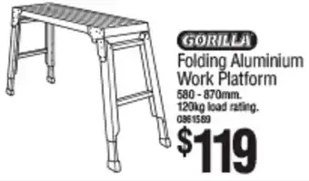 Bunnings Folding Aluminium Work Platform 580-870mm. 120kg Load Rating. 0861589 offer
