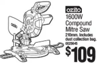 Bunnings 1600W Compound Mitre Saw 210mm. Includes Dust Collection0225645 offer