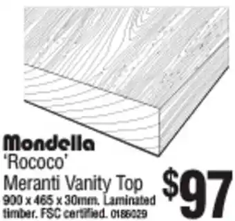 Bunnings 'Rococo' Meranti Vanity Top 900 x 465 x 30mm. Laminated Timber. offer
