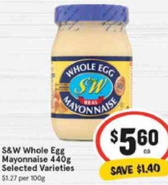 IGA S&W Whole Egg Mayonnaise 440g Selected Varieties offer