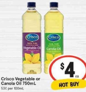 IGA Crisco Vegetable or Canola Oil 750ml offer