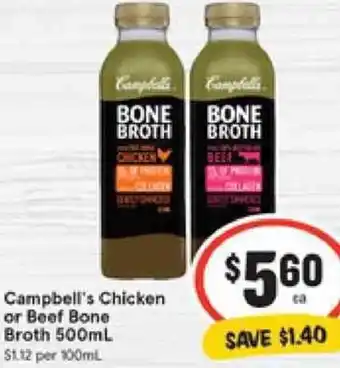 IGA Campbell's Chicken or Beef Bone Broth 500ml offer