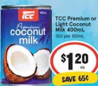IGA TCC Premium or Light Coconut Milk 400ml offer