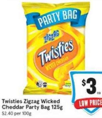 IGA Twisties Zigzag Wicked Cheddar Party Bag 125g offer