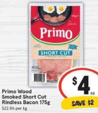 IGA Primo Wood Smoked Short Cut Rindless Bacon 175g offer