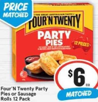 IGA Four'N Twenty Party Pies or Sausage Rolls 12 Pack offer