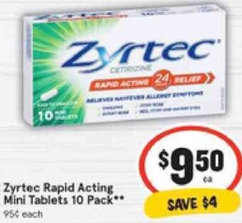 IGA Zyrtec Rapid acting Mini Tablets 10 Pack offer