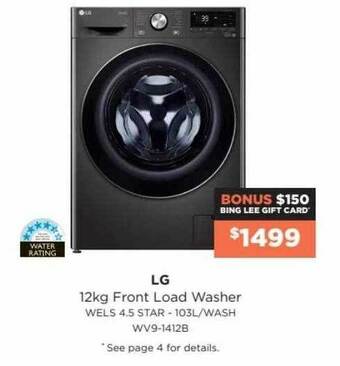 Bing Lee LG 12kg Front Load Washer offer