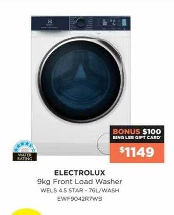 Bing Lee Electrolux 9kg Front Load Washer offer