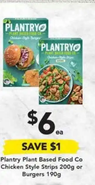 Plantry Plant Based Food Co Chicken Style Strips 200g Or Burgers 190g