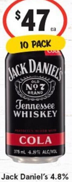 IGA Liquor Jack Daniel's 4.8% 10 Pack offer