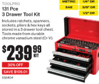 SuperCheap Auto 131 Pce 3 Drawer Tool Kit offer