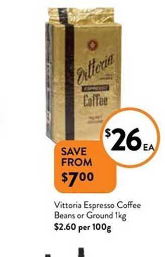 Foodworks Vittoria Espresso Coffee Beans Or Ground offer