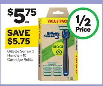 Woolworths Gillette Sensor 3 Handle + 10 Cartridge Refills offer