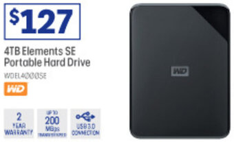 Officeworks 4TB Elements SE Portable Hard Drive offer