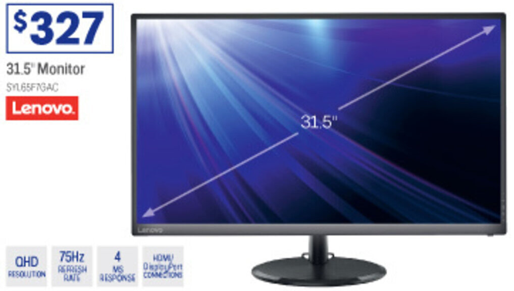 Lenovo 31.5' Monitor offer at Officeworks