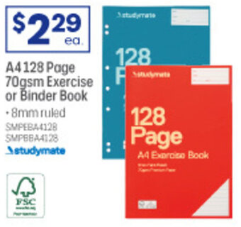 Officeworks A4 128 Page 70gsm Exercise or Binder Book offer