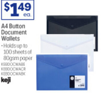 Officeworks A4 Button Document Wallets offer