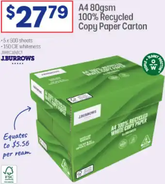 Officeworks A4 80gsm 100% Recycled Copy Paper Carton offer