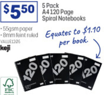 Officeworks A4 120 Page Spiral Notebooks offer