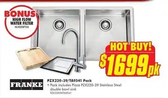 The Good Guys Franke High Flow Water Filter Pack Includes Plaza Pzx220-39 Stainless Steel Double Bowl Sink offer