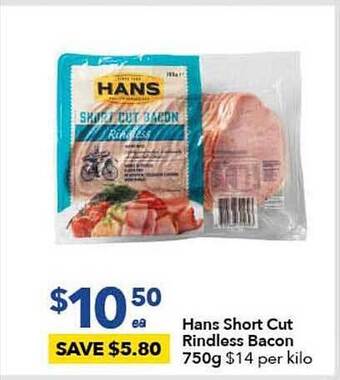 Ritchies Hans Short Cut Rindless Bacon offer