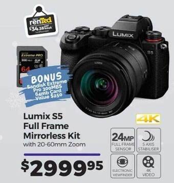 Teds Cameras Lumix S5 Full Frame Mirrorless Kit offer