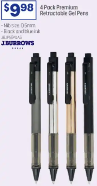 Officeworks 4 Pack Premium Retractable Gel Pens offer