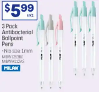 Officeworks 3 Pack Antibacterial Ballpoint Pens offer