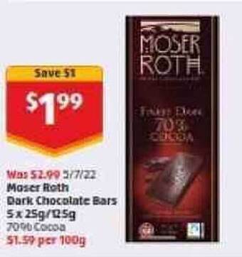 ALDI Moser Roth Dark Chocolate Bars offer