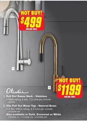 The Good Guys Olivéri Pull Out Goose Neck-stainless Vilo Pull Out Mixer Tap - Natural Brass offer