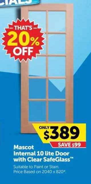 Doors Plus Mascot Internal 10 Lite Door With Clear Safeglass offer
