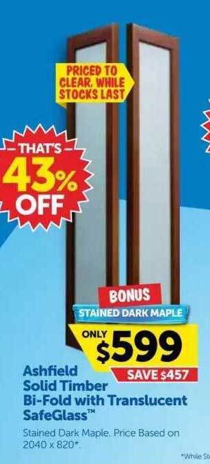 Doors Plus Ashfield Solid Timber Bi-fold With Translucent Safeglass offer