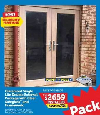Doors Plus Claremont Single Lite Double External Package With Clear Safeglass And Framework offer