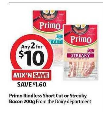 Primo Rindless Short Cut Or Streaky Bacon 200g