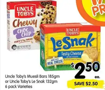 Spar Uncle Toby's Muesli Bars Or Uncle Toby's Le Snak offer