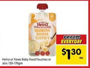 Spar Heinz Or Farex Baby Food Pouches Or Jars offer