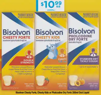 ePharmacy Bisolvon Chesty Forte, Chesty Kids or Pholcodine Dry Forte 200ml Oral Liquid offer