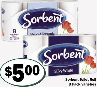 Friendly Grocer Sorbent Toilet Roll 8 Pack Varieties offer
