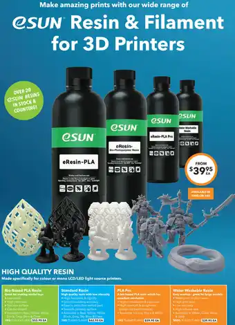 Jaycar Electronics Esun Resin & Filament For 3D Printers offer
