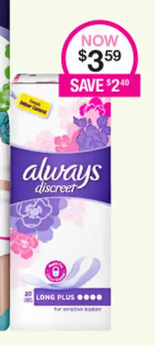 Priceline Always Discreet Long Plus 20 Liners offer