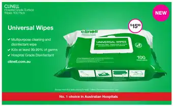 Priceline Clinell Hospital Grade Surface Wipes 100 Pack offer