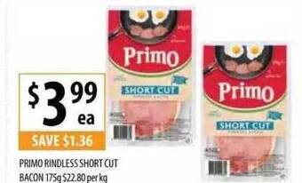 Supabarn Primo Rindless Short Cut Bacon offer