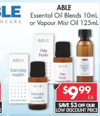 Pharmacy4Less Able Essential Oil Blends 10mL or Vapour Mist Oil 125mL offer