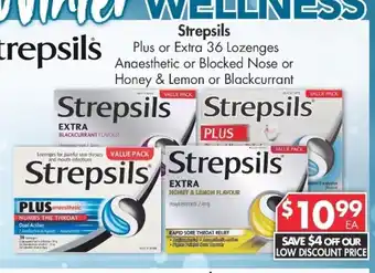 Strepsils Plus or Extra 36 Lozenges Anaesthetic or Blocked Nose or Honey & Lemon or Blackcurrant