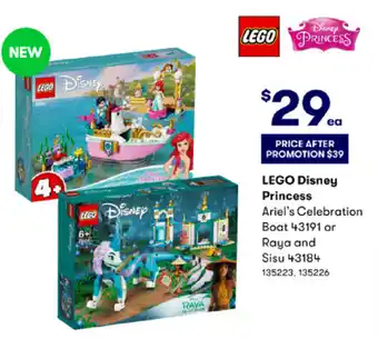 BIG W Lego Disney Princess Ariel's Celebration Boat 43191 or Raya and Sisu 43184 offer
